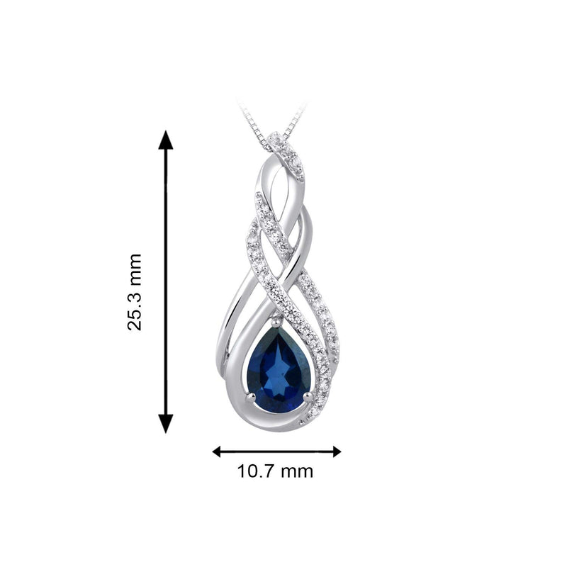 Jewelili Sterling Silver With Created Blue Sapphire and Created White Sapphire Teardrop Pendant Necklace