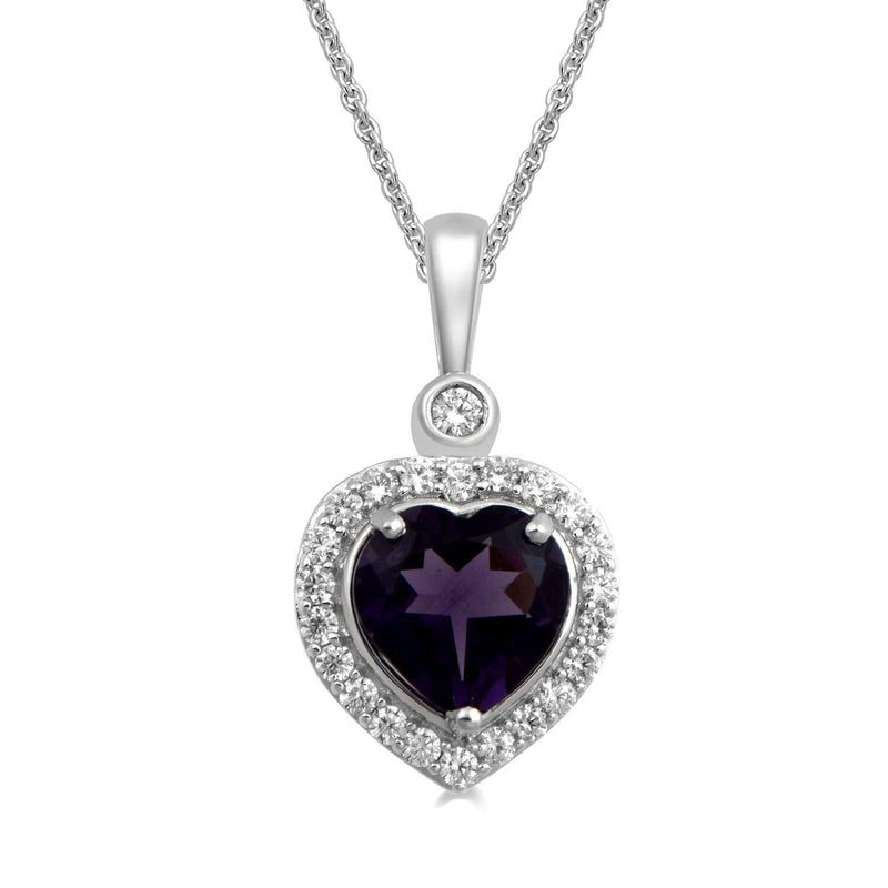 Jewelili Sterling Silver Over Brass with Heart Shape Amethyst and Round Cubic Zirconia Jewelry Set