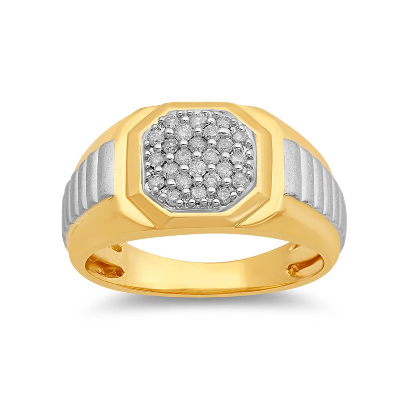 Jewelili 10K Yellow Gold Over Sterling Silver With 1/4 CTTW Round Natural White Diamonds Men's Ring