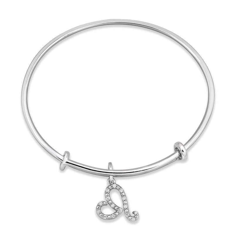 Jewelili Sterling Silver with 1/10 CTTW Natural White Round Diamonds Heart Bangle