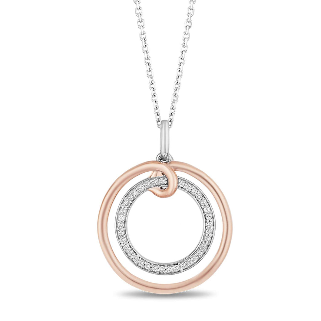 Jewelili Sterling Silver and 10K Rose Gold With 1/10 CTTW Natural White Diamond Open Circle Pendant Necklace