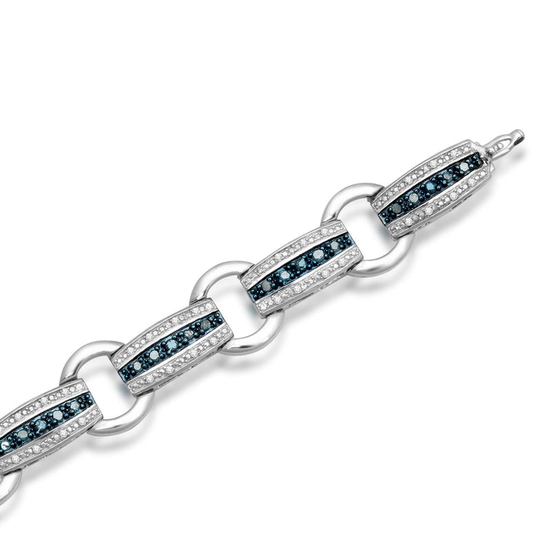 Jewelili Link Bracelet with Treated Blue Diamonds and Natural White Diamonds in Palladium Flash over Brass 1.00 CTTW View 1