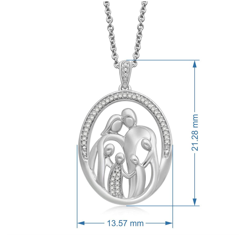Jewelili Sterling Silver With 1/10 CTTW Natural White Diamonds Parent and Four Children Family Necklace Pendant
