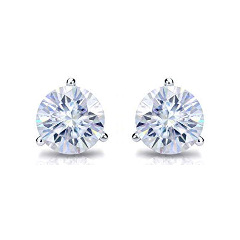 Jewelili Stud Earrings with Natural White Round Diamonds in 14K White Gold 3/4 CTTW View 1