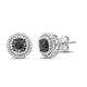Load image into Gallery viewer, Jewelili Double Halo Stud Earrings with Round Treated Black Diamonds and White Diamonds in Sterling Silver 1/4 CTTW View 1
