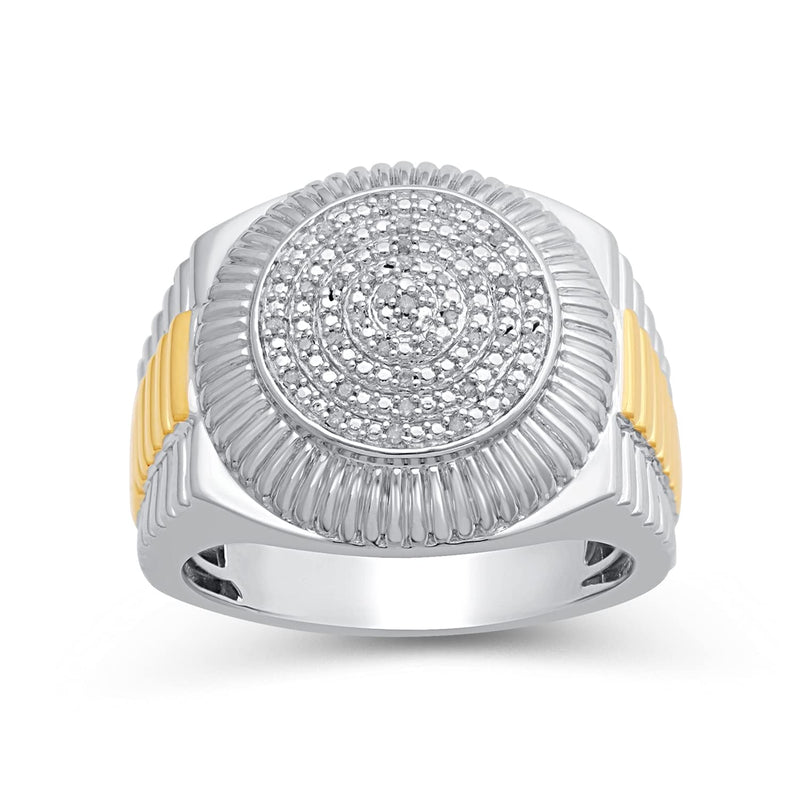 Jewelili Yellow Gold Over Sterling Silver With 1/10 CTTW Natural White Round Diamonds Men's Ring