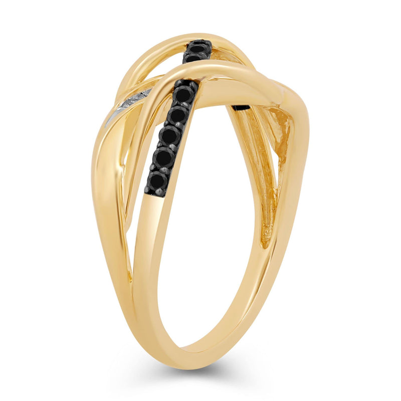 Jewelili 10K Yellow Gold With 1/3 CTTW Treated Black Diamonds and White Diamonds Ring