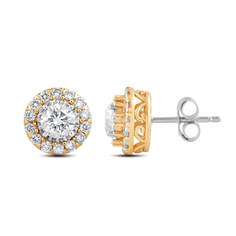 Jewelili 10K Yellow Gold With 1/2 CTTW Natural White Diamond Stud Earrings