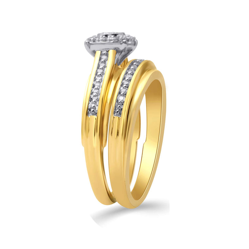 Jewelili Yellow Gold Over Sterling Silver 1/4 CTTW Natural White Round Diamonds Bridal Set