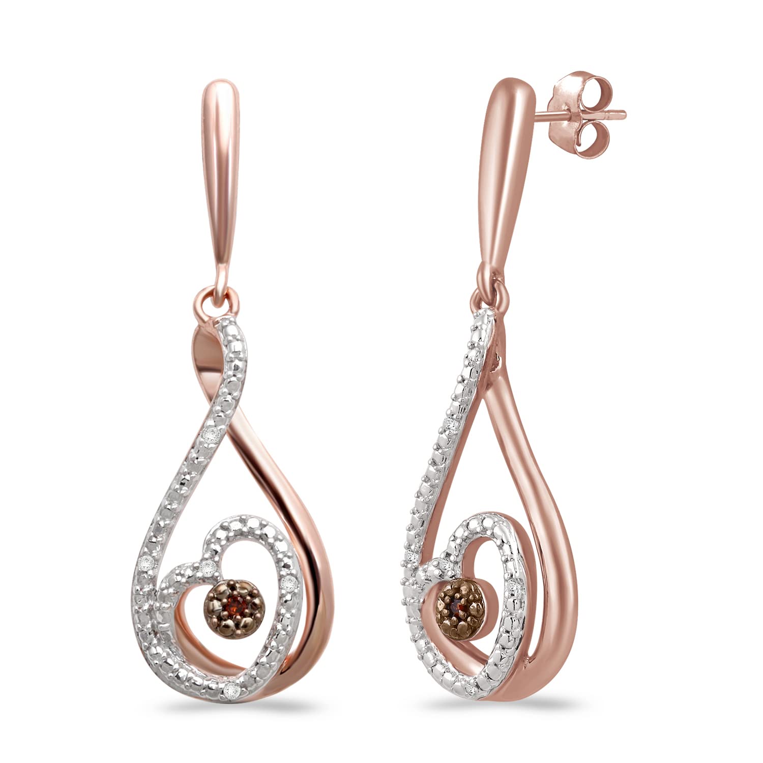 Jewelili Dangle Earrings with Natural White Round Cognac