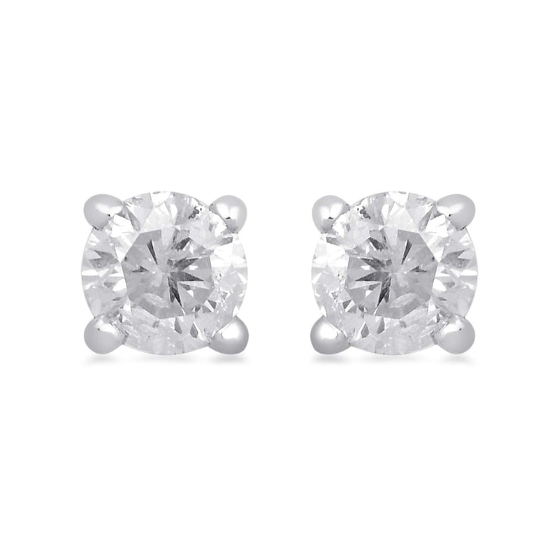 Jewelili 10K White Gold With 1/5 CTTW Natural White Diamond Solitaire Stud Earrings