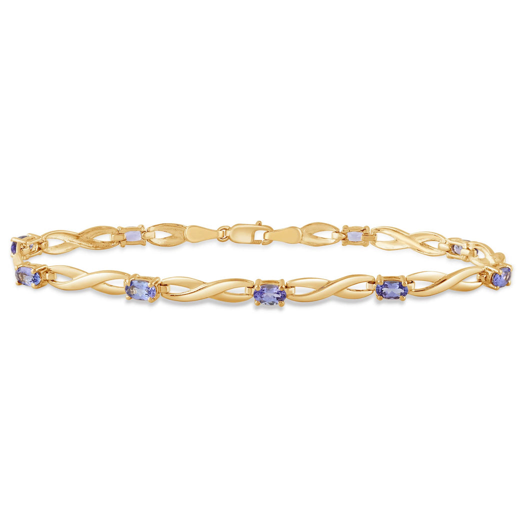 Jewelili Bracelet with Tanzanite in 14K Yellow Gold over Sterling Silver
