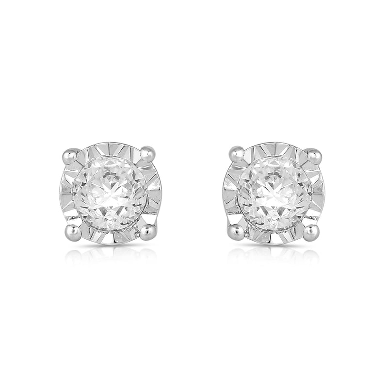 Jewelili Stud Earrings with Diamonds in 10K White Gold 1/2 CTTW View 2
