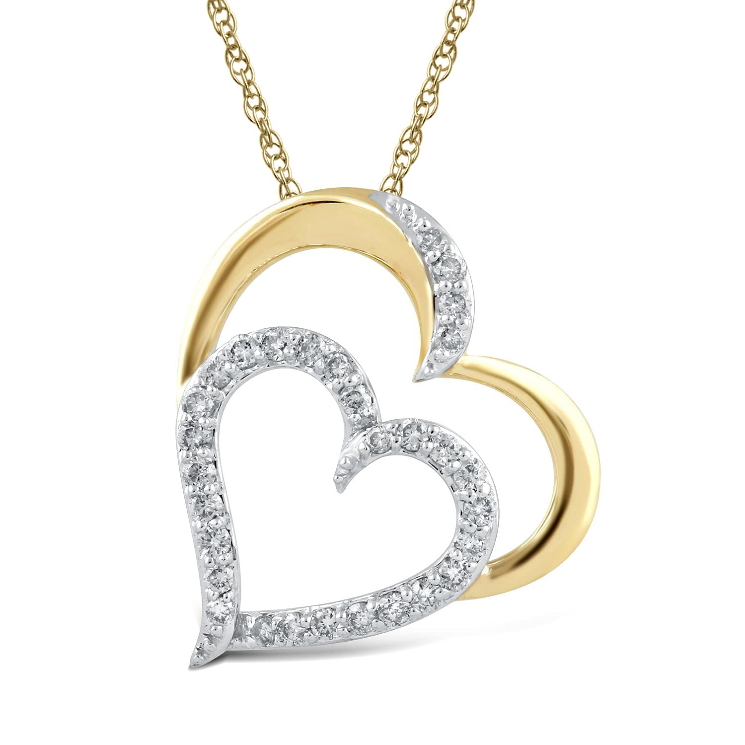 Elegant and stylish double heart pendant is set with simulated diamonds in  sterling silver bonded with platinum The pendant comes on an adjustable 18  inch chain - Diamond & Design