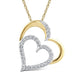 Load image into Gallery viewer, Jewelili 10K Yellow Gold with 1/4 CTTW Natural White Round Diamonds Double Heart Pendant Necklace
