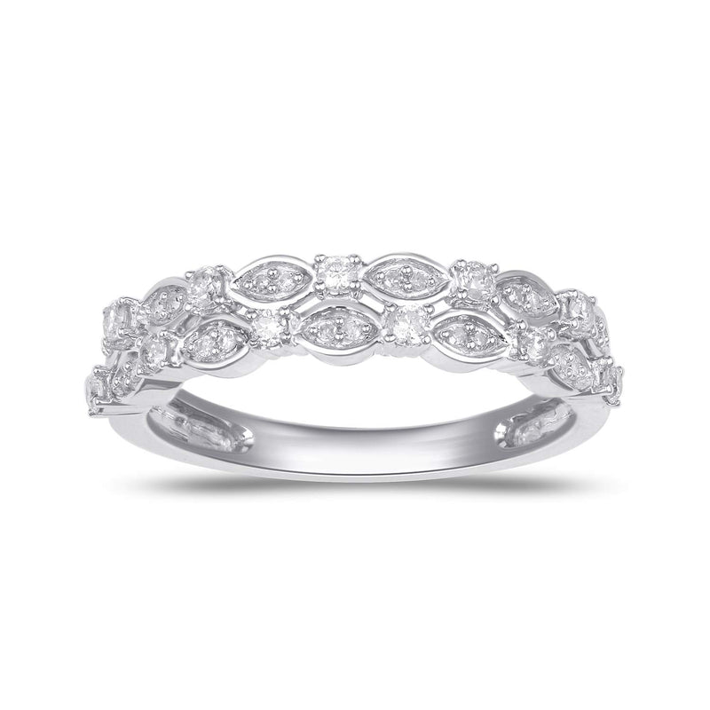 Jewelili Ring with Natural White Diamonds in 10K White Gold 1/4 CTTW View 1