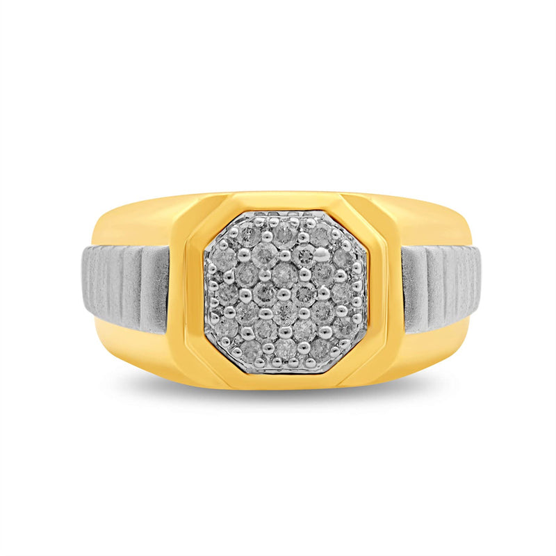 Jewelili Yellow Gold over Sterling Silver With 1/4 CTTW Natural White Round Diamonds Men's Ring