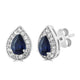 Load image into Gallery viewer, Jewelili Teardrop Drop Earrings with Created Blue Sapphire and Created White Sapphire in Sterling Silver View 1
