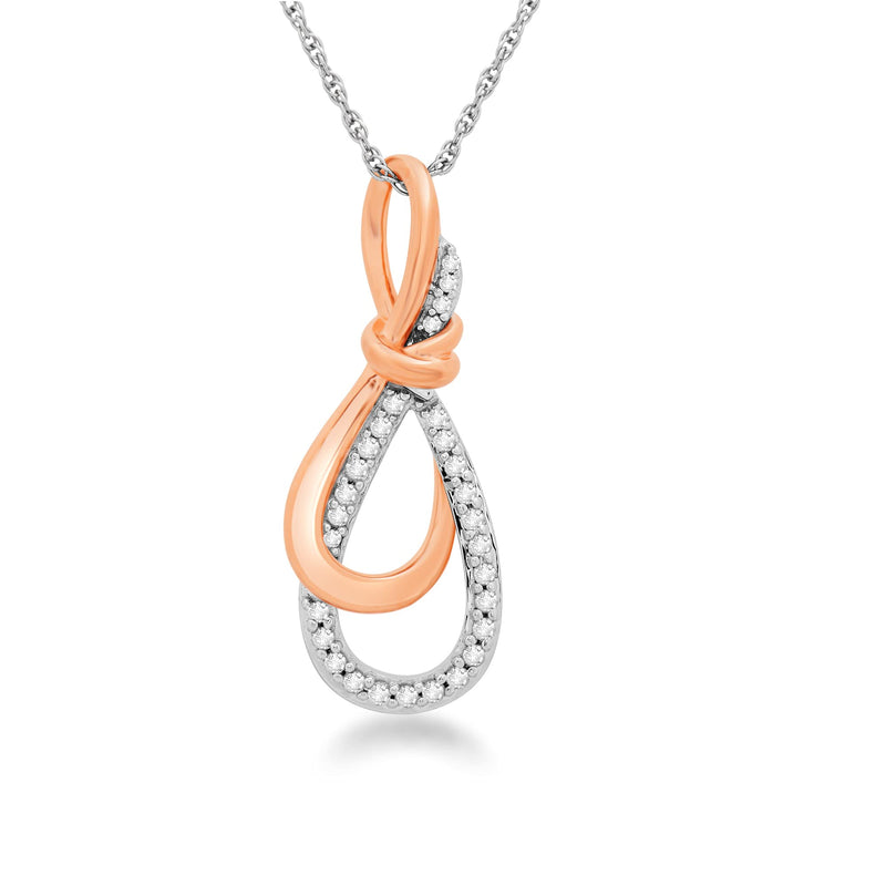Jewelili Love Knot Pendant Necklace with Natural White Round Diamonds in 14K Rose over Sterling Silver 1/6 CTTW View 1