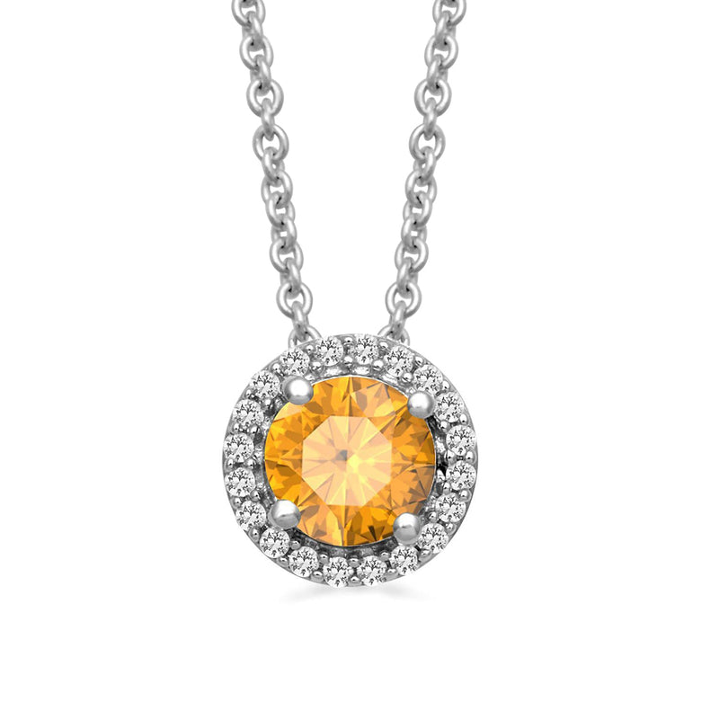 Jewelili Sterling Silver with Round Citrine and Created White Sapphire Halo Pendant Necklace