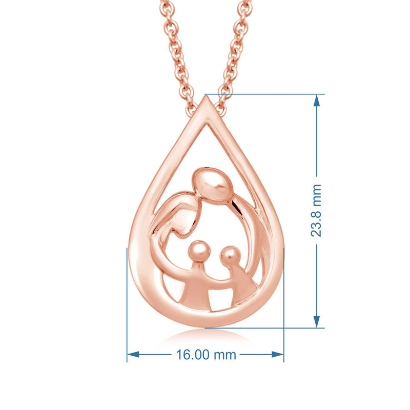 Jewelili Parent and Two Children Family Teardrop Pendant Necklace in 14K Rose Gold over Sterling Silver View 4