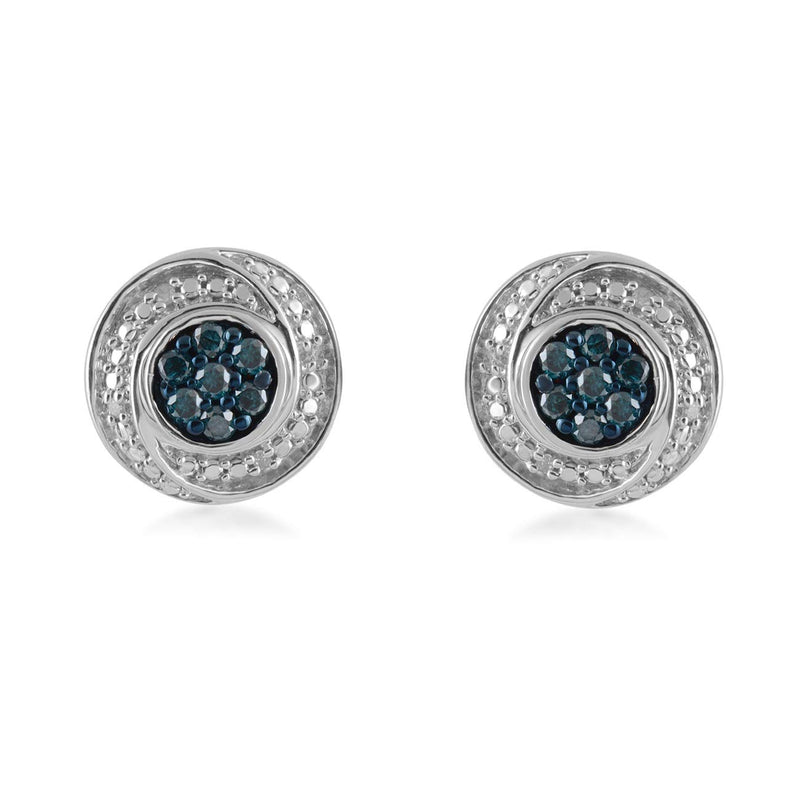 Jewelili Sterling Silver With 1/3 CTTW Treated Blue and White Natural Composite Diamond Stud Earrings
