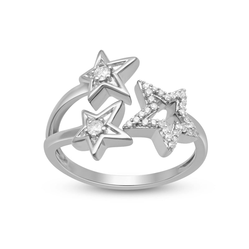 Jewelili Star Ring with Diamonds in Sterling Silver 1/5 CTTW View 1