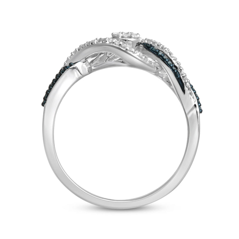 Jewelili Ring with Treated Blue Diamonds and Natural White Diamonds in Sterling Silver 1/4 CTTW View 3