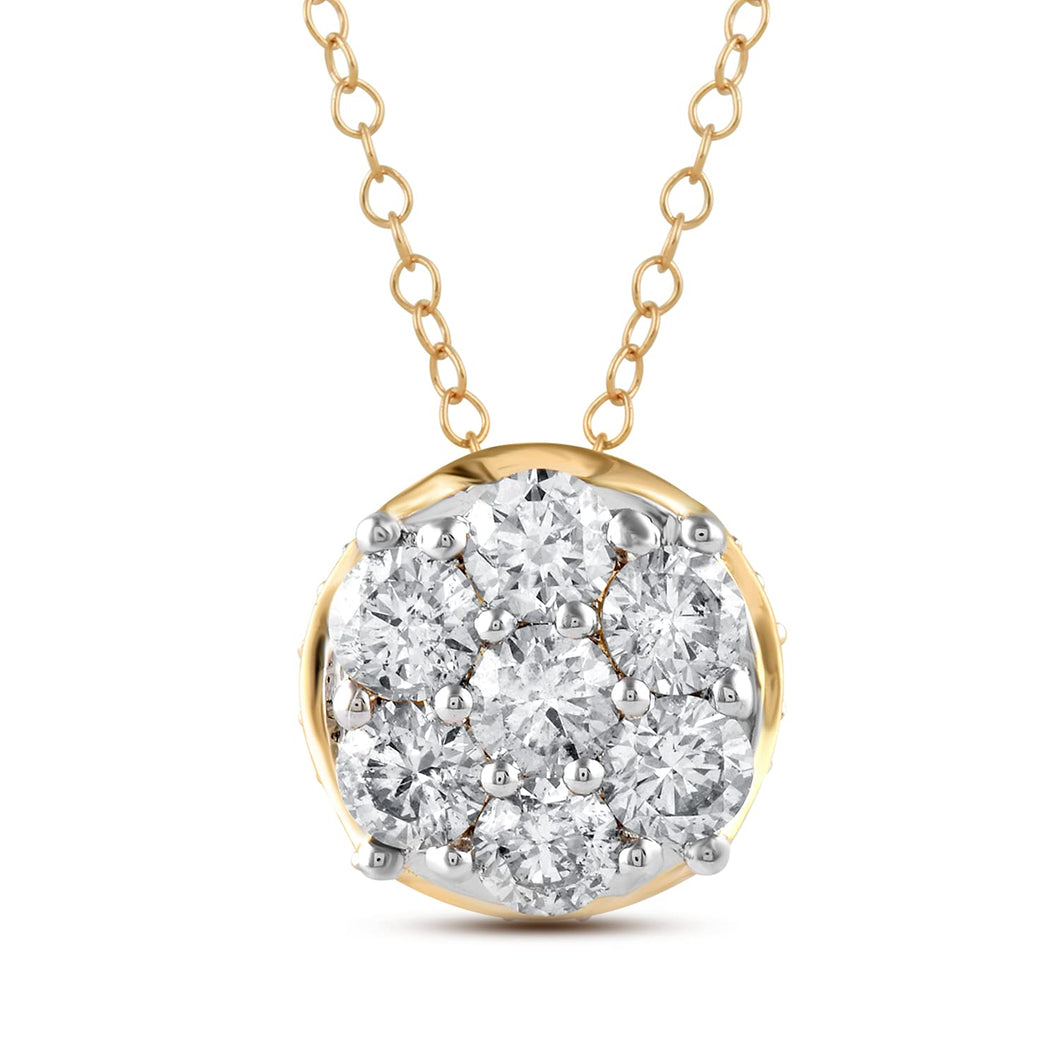Jewelili 10K Yellow Gold with 1.0 CTTW Natural White Round Diamonds Pendant Necklace