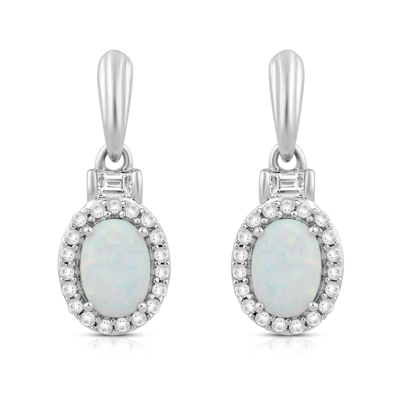 Jewelili Dangle Earrings with Created Opal and Created White Sapphire over Sterling Silver view 2