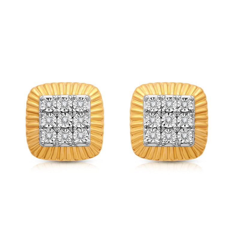 Jewelili Miracle Plate Men's Stud Earrings with Natural White Round Diamonds in 14K Yellow Gold over Sterling Silver View 2