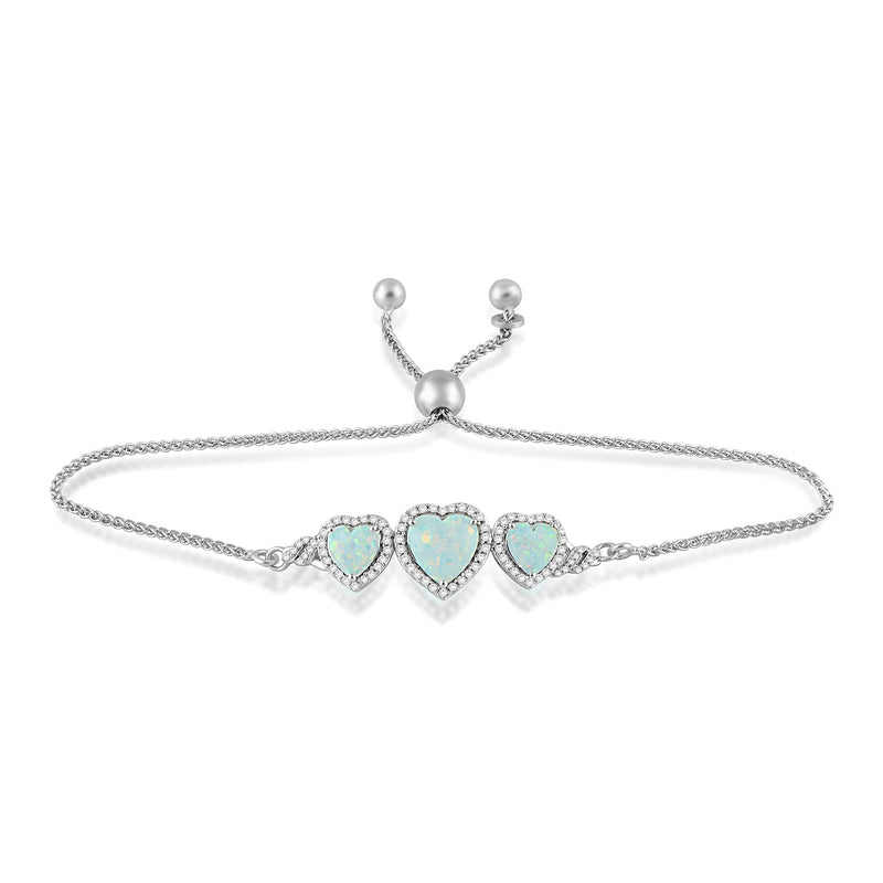 Jewelili Bolo Bracelet Created Opal and Created White Sapphire in Sterling Silver