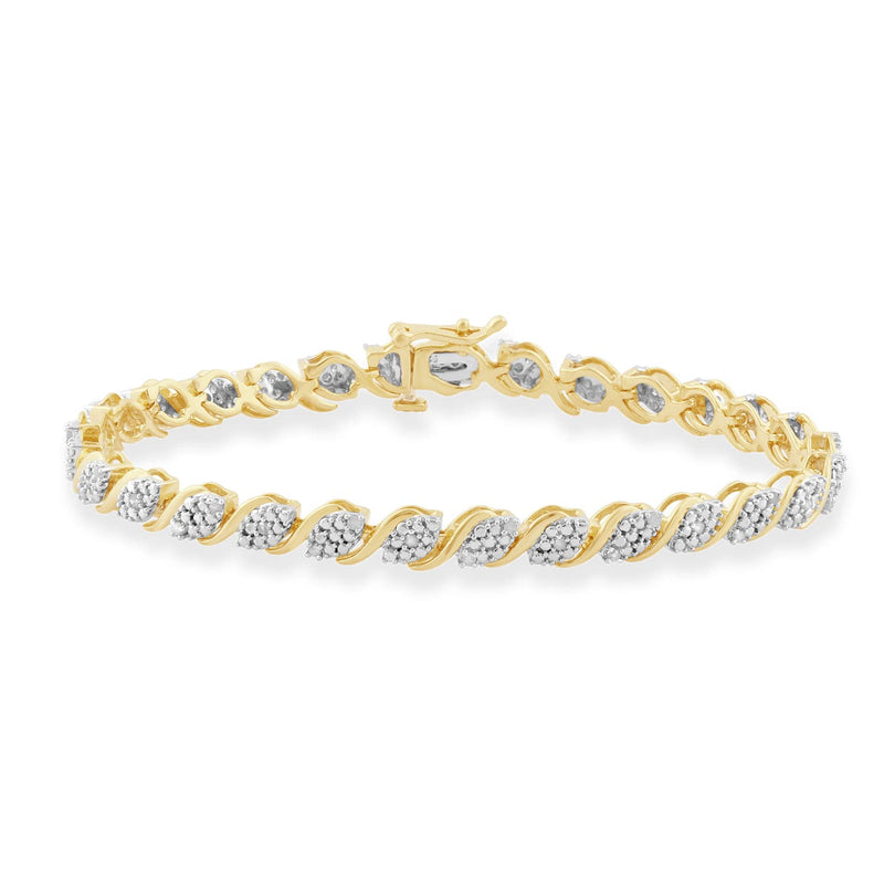 Jewelili Diamond Tennis Bracelet Natural White Round Shape in Yellow Gold Over Sterling Silver with 1/2 CTTW