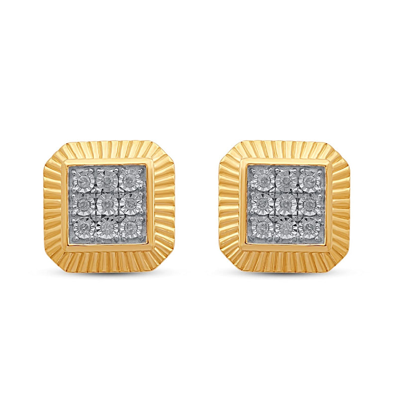 Jewelili Miracle Plate Men's Stud Earrings with Natural White Round Diamonds in 14K Yellow Gold over Sterling Silver 1/6 CTTW View 2