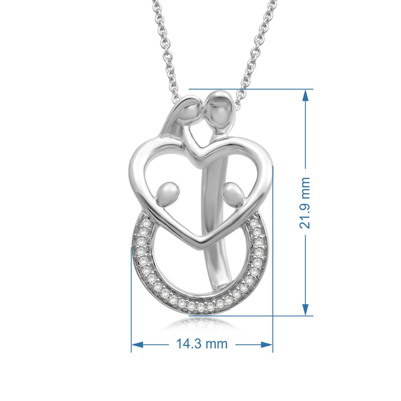 Jewelili Sterling Silver 1/10 CTTW Diamonds Parents with Two Children Pendant Necklace