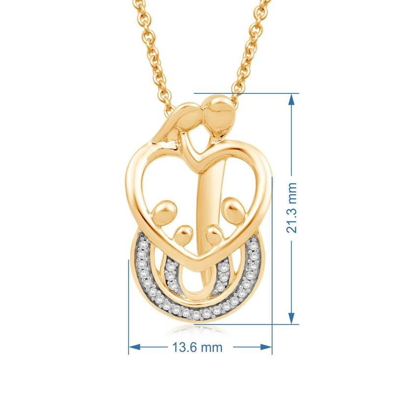 Jewelili Parents with Four Child Family Pendant Necklace with Diamonds in 18K Yellow Gold over Sterling Silver 1/10 CTTW View 4
