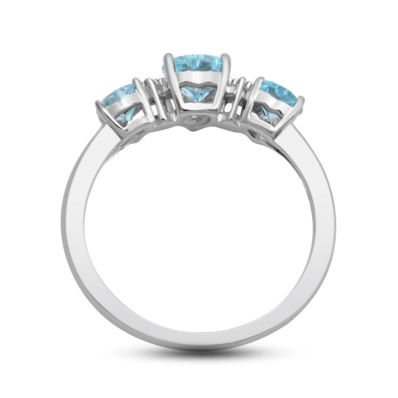 Jewelili Sterling Silver with Heart Shape Aquamarine and Natural White Round Diamonds Promise Ring