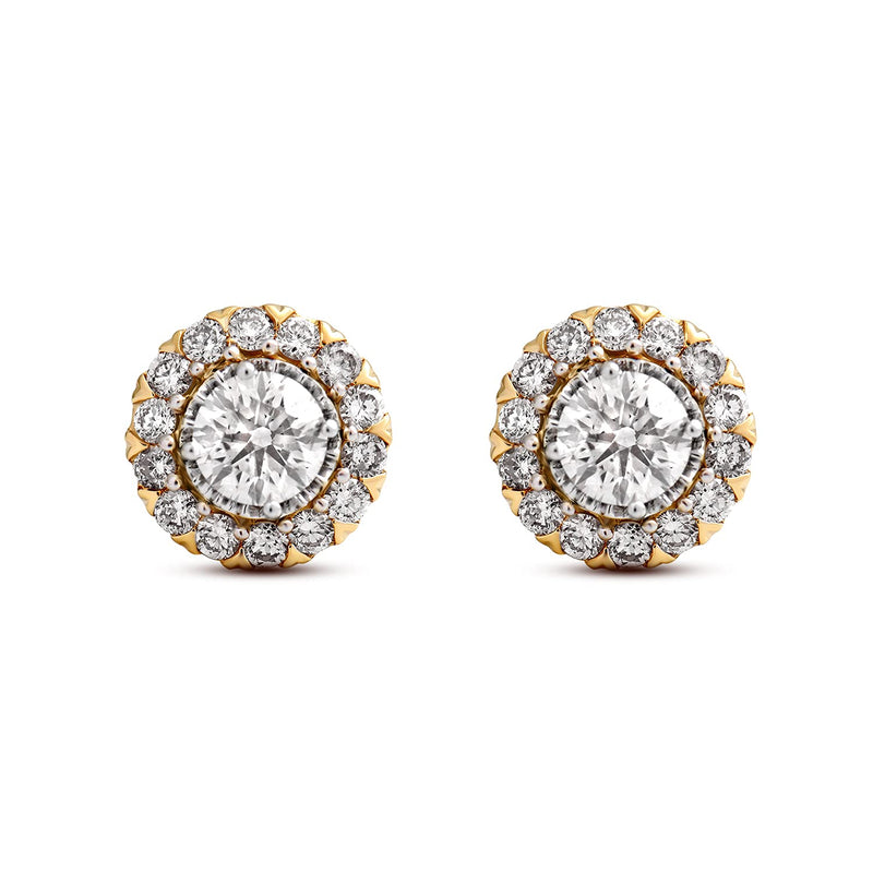 Jewelili 10K Yellow Gold With 1/3 CTTW Natural White Diamond Stud Earrings