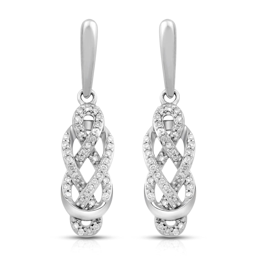 Jewelili Sterling Silver With 1/4 CTTW Natural White Diamond Dangling Earrings