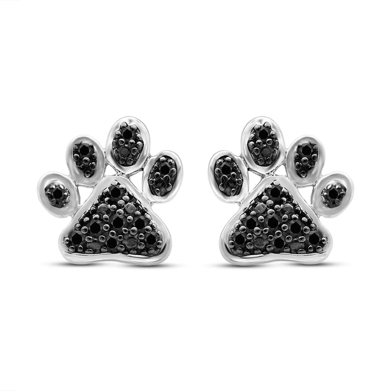Jewelili Sterling Silver With 1/5 CTTW Treated Black Diamonds Dog Paw Stud Earrings