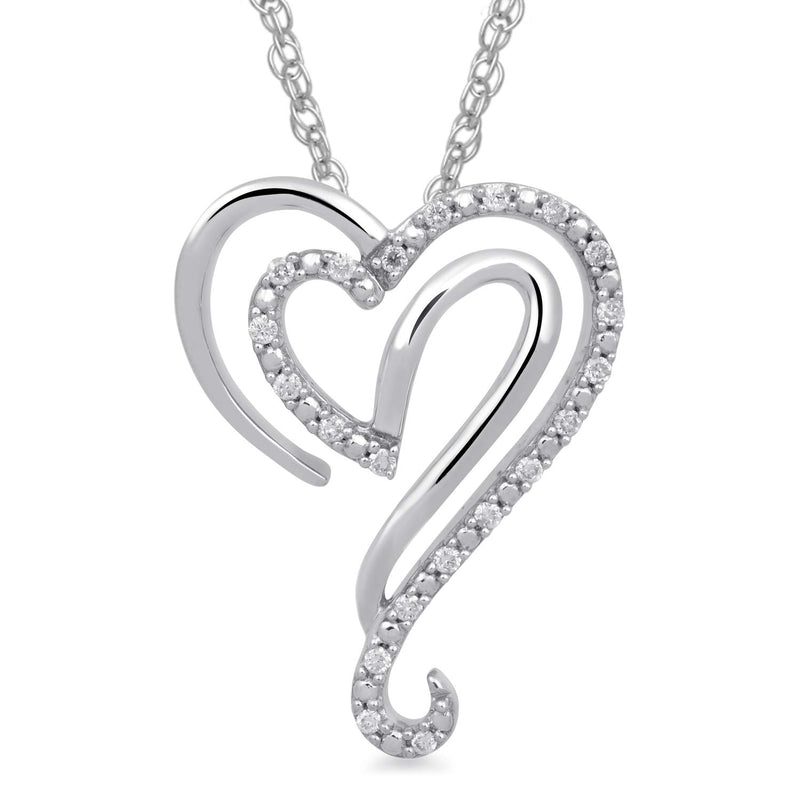 Jewelili Sterling Silver With 1/5 CTTW Natural White Diamond Heart Shape Pendant Necklace