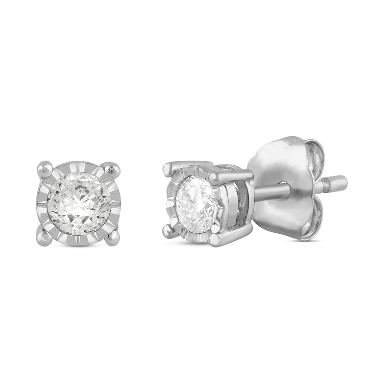 Jewelili Stud Earrings with Natural White Round Shape Diamonds in 10K White Gold with 1/4 CTTW