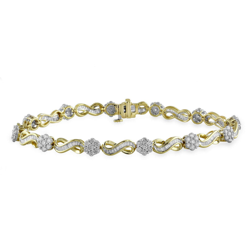 Jewelili Infinity Bracelet with Natural White Diamonds in 10K Yellow Gold 3.0 CTTW View 1