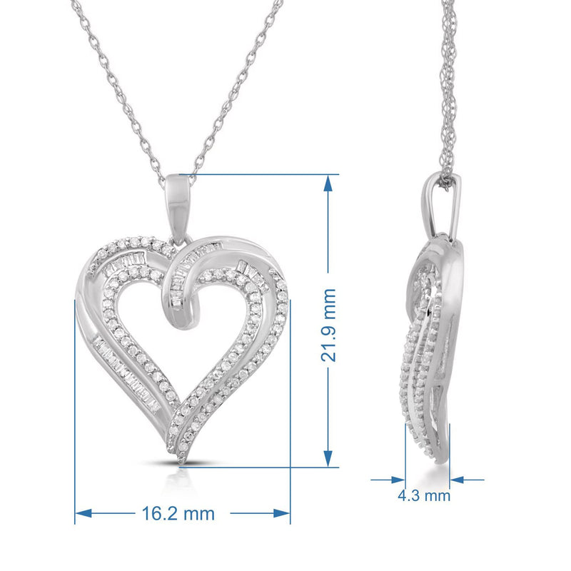 Jewelili Heart Pendant Necklace with Natural Diamonds in 10K White Gold 1/4 CTTW View 5