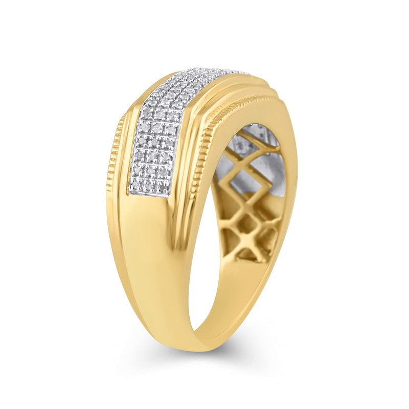 Jewelili Yellow Gold over Sterling Silver With 1/5 CTTW Natural White Round Diamonds Men's Wedding Band