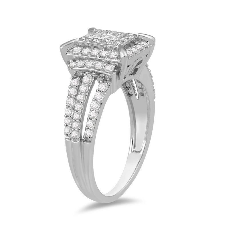 Jewelili 10K White Gold 1.00 CTTW Natural White Round Diamonds Ring