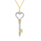 Load image into Gallery viewer, Jewelili 10K Yellow Gold With 1/10 CTTW Natural White Round Diamonds Heart Key Pendant Necklace
