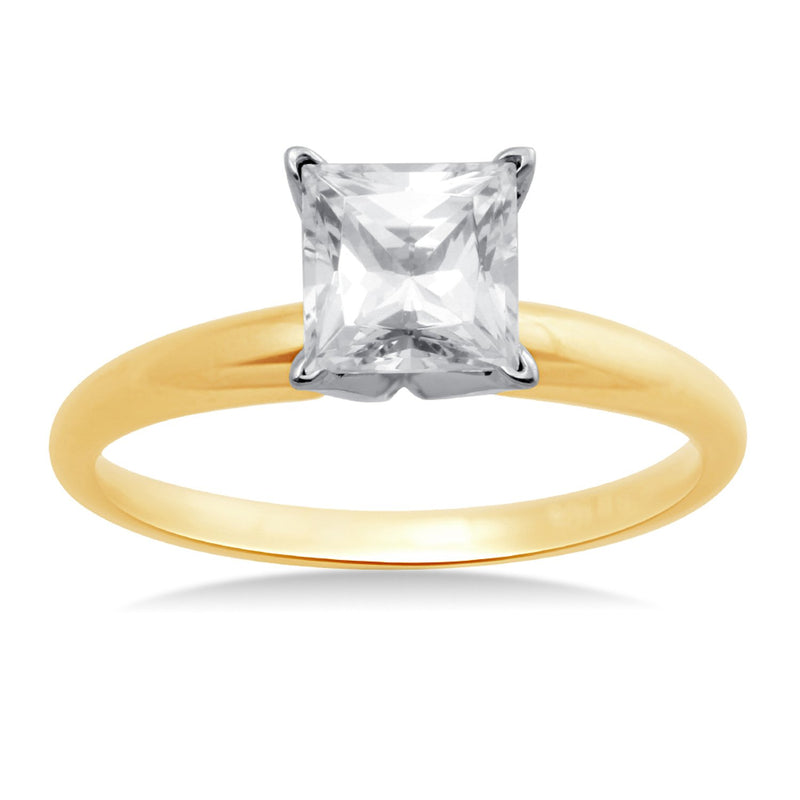 Jewelili Cubic Zirconia Solitaire Engagement Ring in 14K Yellow Gold