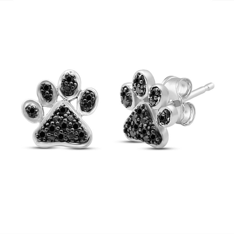 Jewelili Sterling Silver With 1/5 CTTW Treated Black Diamonds Dog Paw Stud Earrings