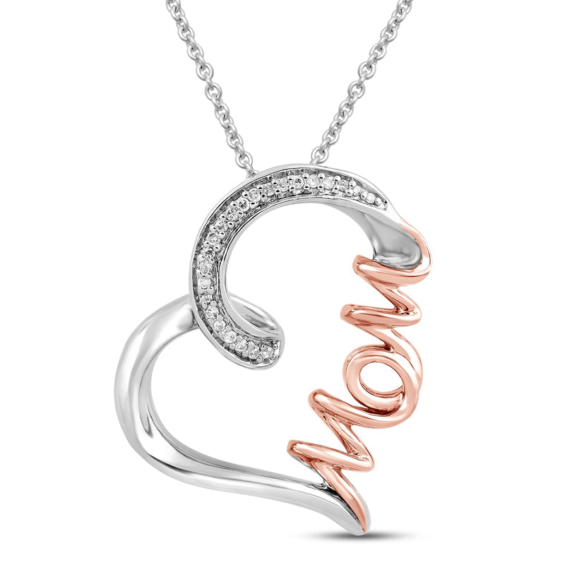 Jewelili Heart Pendant Necklace with Natural White Round Diamonds in 10K Rose Gold over Sterling Silver View 1